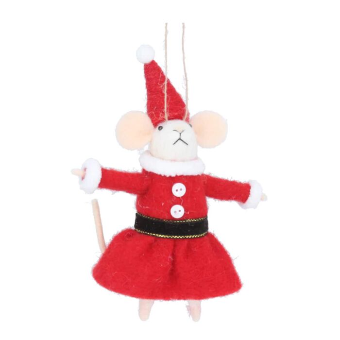 Gisela Graham Mixed Wool Mrs Santa Mouse Decoration